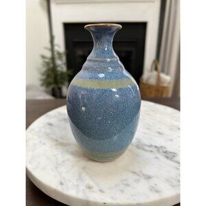 Vintage Pottery Bud Vase Blue Artist Signed